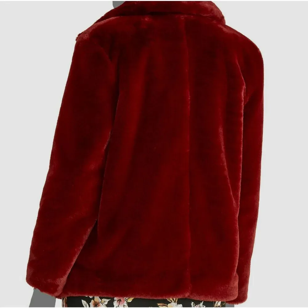$350 Rachel Roy Women Red Faux Fur Notch Collar Casual Jacket Coat Plus Size 1X - Picture 2 of 2